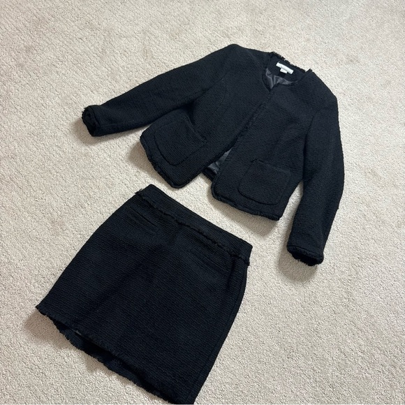 H&M Black Textured Jacket- Tweed Open Jacket With Matching Skirt - Picture 1 of 9